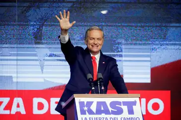 FILE PHOTO: FILE PHOTO: FILE PHOTO: Jose Antonio Kast, presidential candidate of the far-right Republican Party, waves to his supporters, following early results during the presidential election, in Santiago, Chile November 16, 2025. REUTERS/Rodrigo Garrido/File Photo/File Photo/File Photo