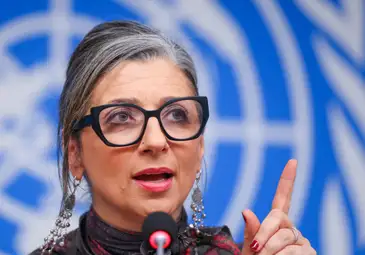 Francesca Albanese, UN special rapporteur on human rights in the Palestinian territories, attends a news conference during the Human Rights Council at the United Nations in Geneva, Switzerland, March 24, 2026. REUTERS/Denis Balibouse